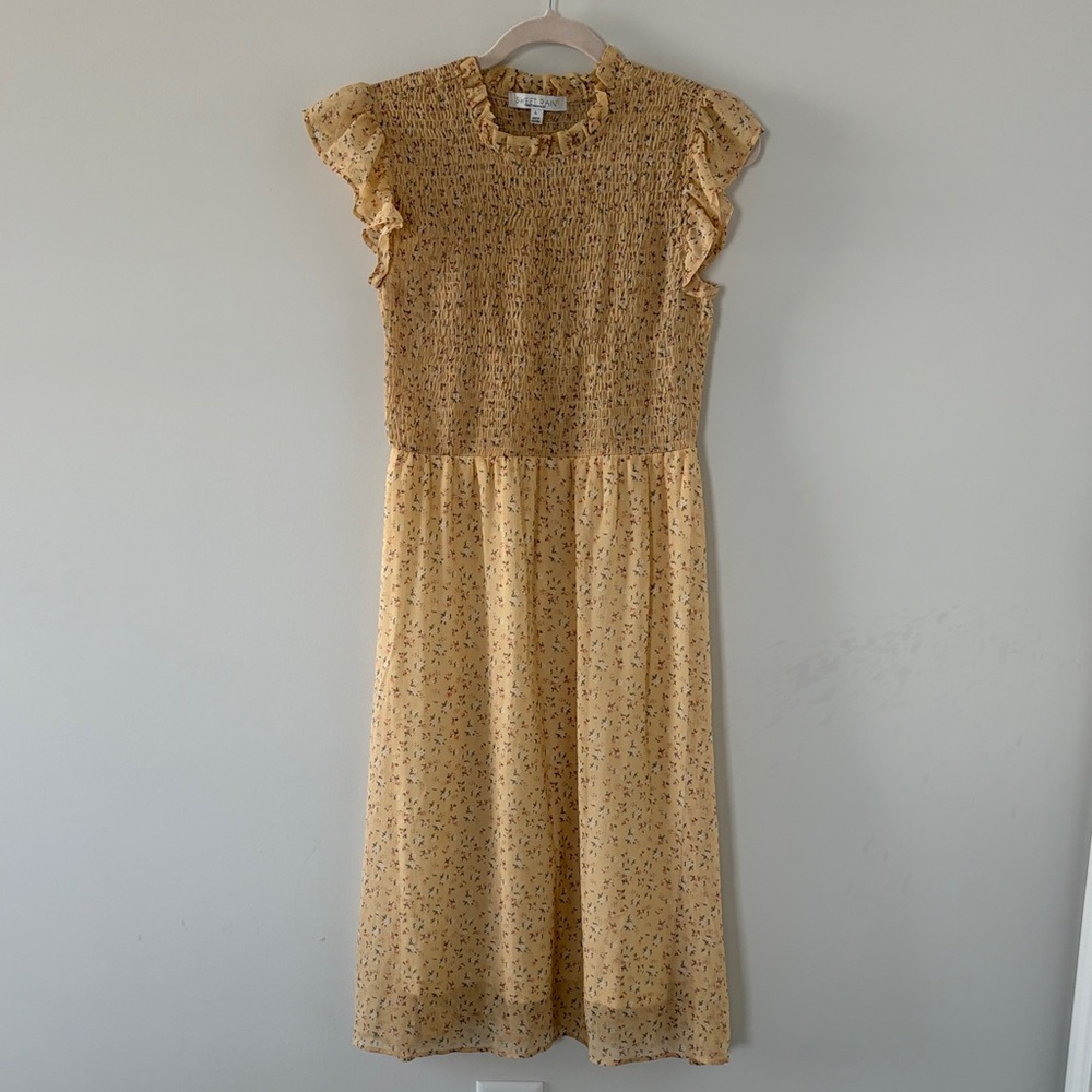 Sweet Rain | Smocked Dress with Ruffle Sleeves | yellow floral